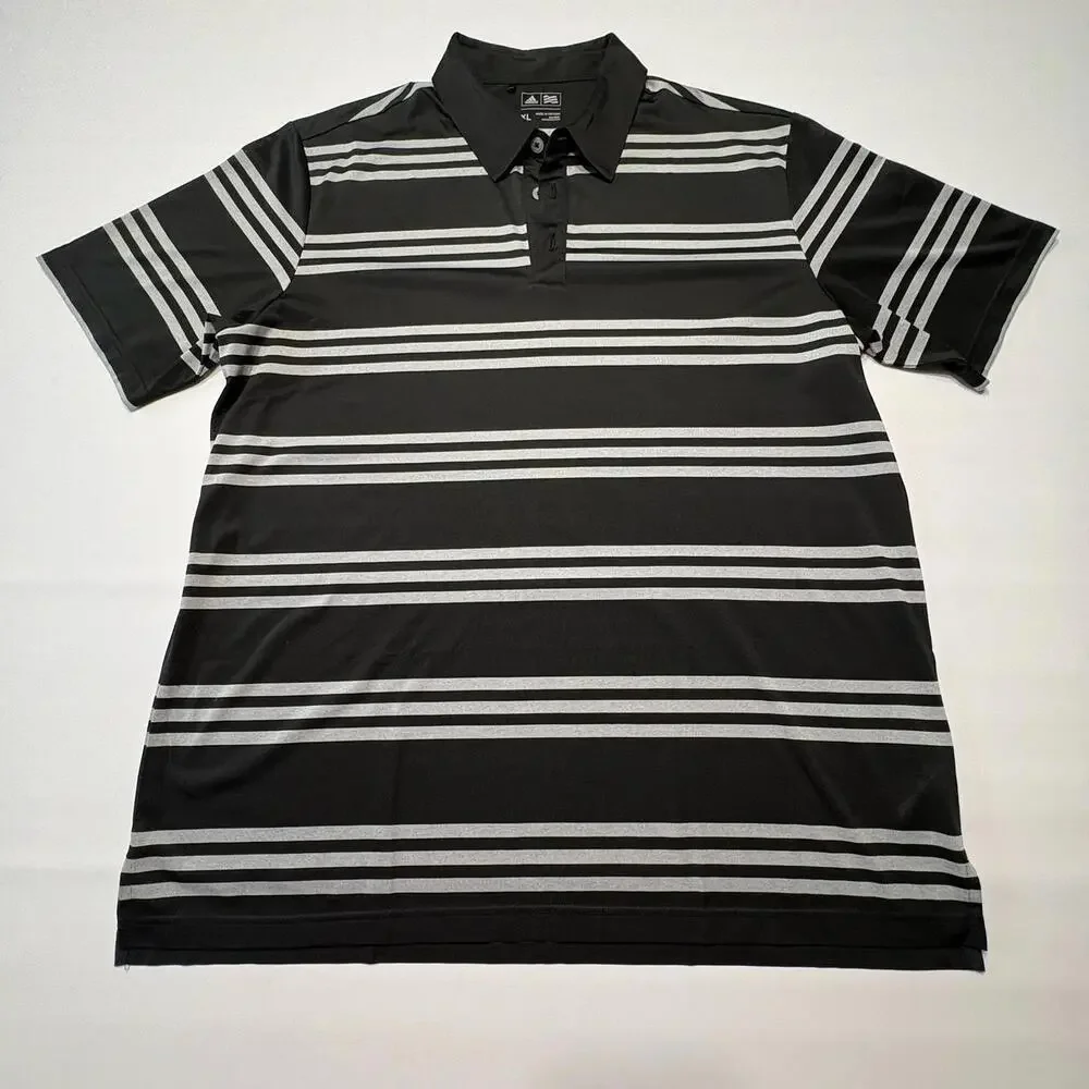 Adidas Men's Striped Polo Shirt - Size XL, Black and Gray